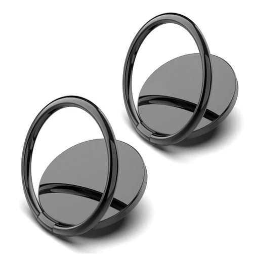 Wansurs [2 Pack] Small Round Sparkling Cell Phone Ring Holder Stand,360 Degree Rotation and 180 Degree Adjustable Finger Ring Kickstand with Polished Metal Phone Grip (Black)