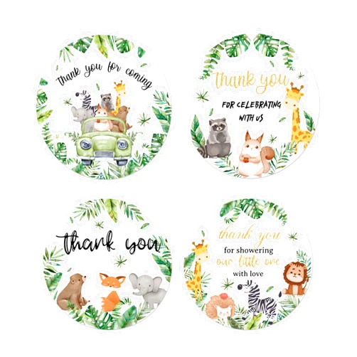 UNIIDECO 200 Pieces Baby Shower Stickers, UNIIDECO Safari Stickers Thank You Stickers for Birthday Party Favor 2 Inch Jungle Stickers