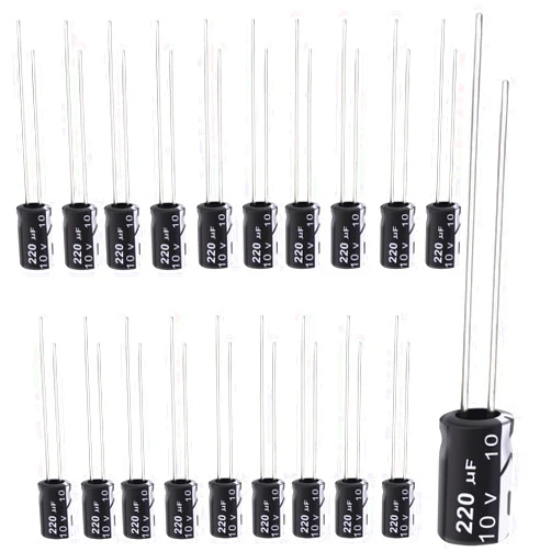 Tnisesm 20Pcs 220UF 10V Electrolytic Capacitor 220 UF MFD 10 Volt with Aluminum Radial Leads