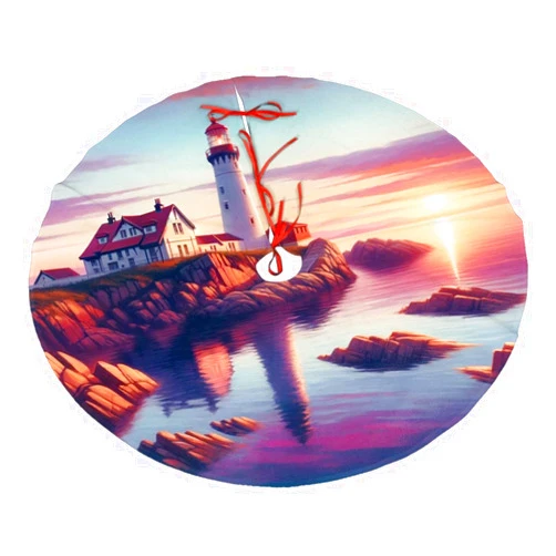 Vortithora Sunset-Lighthouse-Ocean Plush Christmas Tree Skirt, Soft Flannel Christmas Tree Decoration with Red String Ties, Easy to Install Holiday Ornament for Xmas