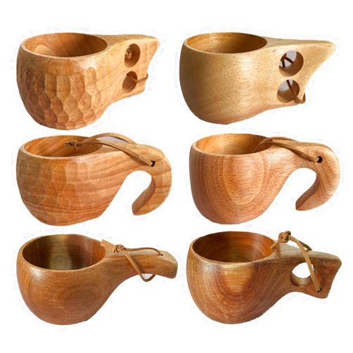 TANFEI 6 Pack Wooden Cup Kuksa Cup Handmade Wooden Camping Cup Portable Outdoor Drinking Cup for Coffee, Tea and Milk, Wooden Cup Gift, natural wood color