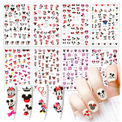 Foweso Valentines Nail Stickers Cute Cartoon Nail Art Stickers 3D Self Adhesive Nail Design Sticker Supply Valentines Day Romantic Love Heart Rose Cartoon Mouse Nail Decals for Women Girls DIY Manicure