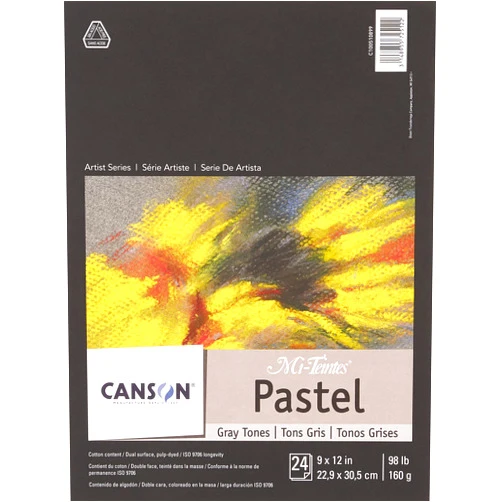 Canson Artist Series Mi-Teintes Pastel Paper, Gray Tones, Foldover Pad, 9x12 inches, 24 Sheets (98lb/160g) - Artist Paper for Adults and Students