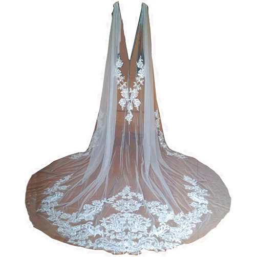 Kelaixiang Wedding Capes Lace Bridal Veils Appliques Bridal Wraps Cathedral Length Wedding Cloak