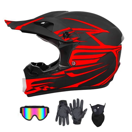 SanQing Youth Adult Motocross Dirt Bike Helmet DOT Approved ATV Motorcycle Full Face Helmet Kids Four-Wheeler Offroad Street MX Helmet with Gloves,Goggles,Face Shield 4-Piece Set