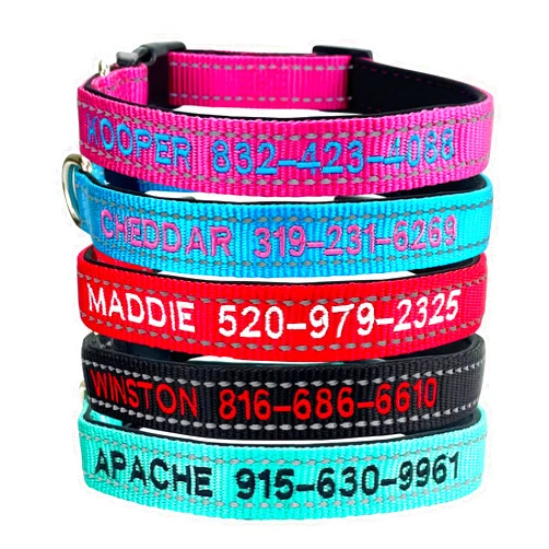 DayDay Patch Custom Reflective Dog Collars with Embroidered Name and Phone Number, Soft Neoprene Padded Breathable Nylon Personalized Pet Collar Adjustable for Large Medium Small Dogs