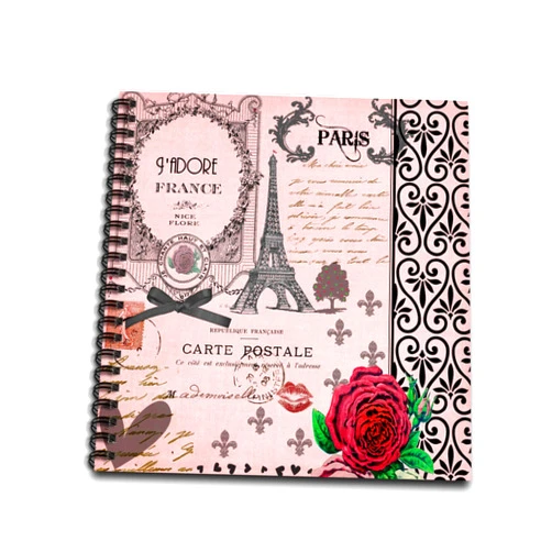 3dRose db_76593_2 Stylish Paris Collage Art Memory Book, 12 by 12-Inch, Vintage Pink