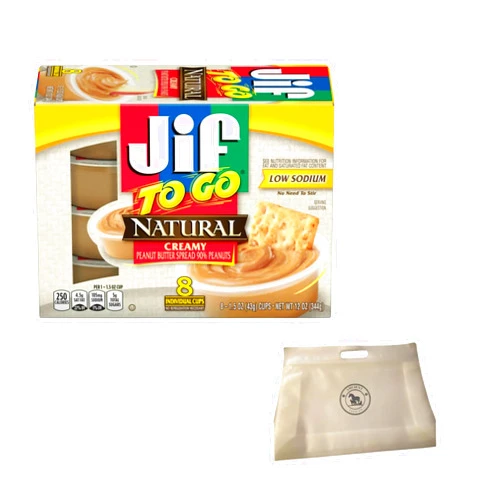 AMCIENT JIF To Go Natural Creamy Peanut Butter Individual Cups - JIF To Go Cups (8-1.5 oz) Bundle With Reusable Snack Pouch By AMCIENT