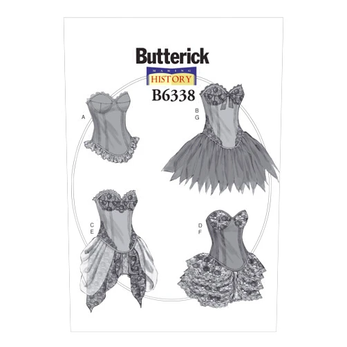 Butterick Patterns B6338 Curved-Hem Corsets & Skirts, E5 (14-16-18-20-22)