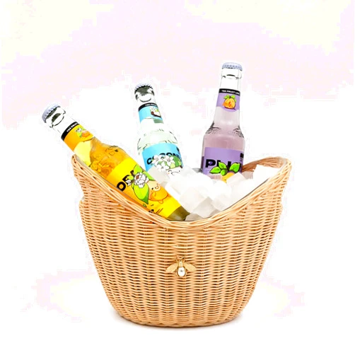 Lexenic Ice Bucket with Handle, Woven and Acrylic Double Layer Busket Design, 4L Champagne Wine Bucket for Cocktail Bar, Parties- Anti Frozen Hands Anti Water Leakage (Kita)