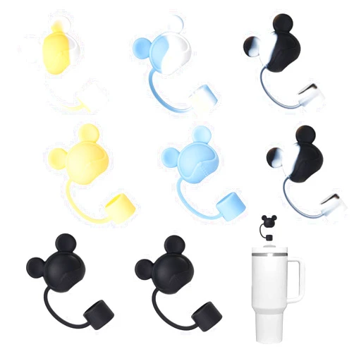 GAISHION Lovely Bear Straw Covers Cap Toppers Tips Compatible with Stanley 40/30 oz Tumbler Cups,Reusable Cute Silicone Straw Lids Protectors for 0.4 in/10mm Stanley Cups Straws Accessories(8 pcs)