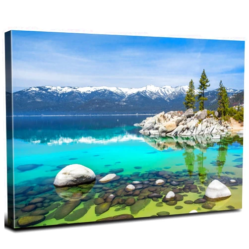 YOOOAHU Lake Tahoe Wall Art Stunning California Emerald Bay Shore Photo Prints Cool Nature Scenery Canvas Framed Picture for Living Room Aesthetic Realism Scenic Poster Giclee Artwork Home Decorations 12x16”