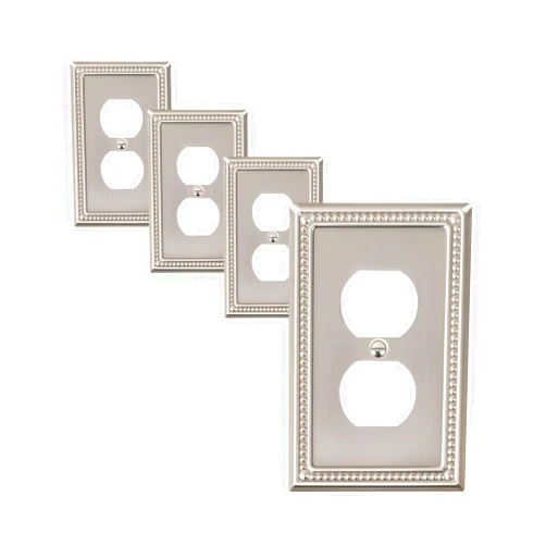 Treewell 4-Pack Duplex Outlet Cover Plate, Metal Wall Plates for Electrical Outlets, Brushed Nickel 1 Gang Receptacle Cover, Pearls Decorative Switch Plates and Outlet Covers