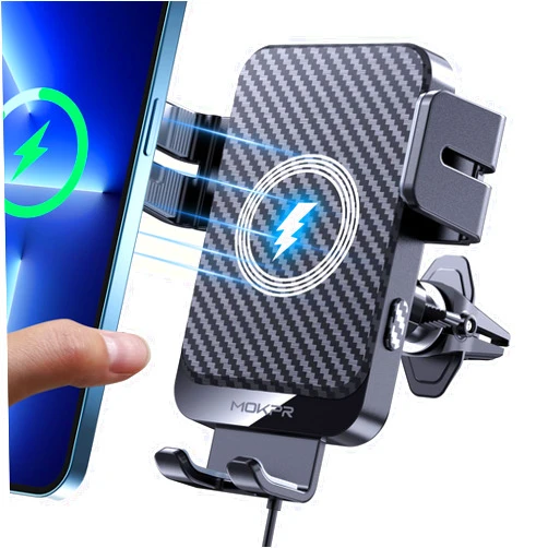 MOKPR Wireless Car Charger, MOKPR 15W Fast Charging Auto-Clamping Car Charger Phone Mount Air Vent Cell Phone Holder Compatible iPhone 16/15/14/13/13 Pro/12 pro/12/11, Samsung Galaxy S23/S22/S21/S20, etc