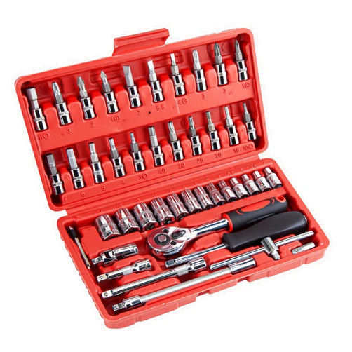 CARTMAN 46 Pieces 1/4 inch Drive Socket Ratchet Wrench Tool Set with Bit Socket Set Metric and Extension Bar for Auto Repairing and Household with Storage Case