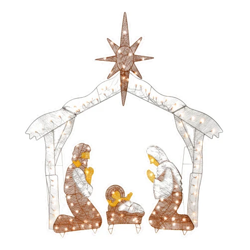 National Tree Company Pre-lit Artificial Christmas Décor - Includes Pre-strung White Mini White LED Lights and Ground Stakes - Crystal Holy Family Nativity - 4.5 ft