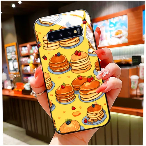 Kadezia for Samsung Galaxy S10 Case 6.1 inch Kawaii Pancake & Yellow Pattern, Glossy Smooth Hard Finish Case, Cute & Vibrant & Fresh Style, Food Fans, Summer Gift