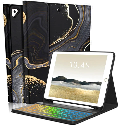 FUWANG iPad 9th Generation Case with Keyboard 10.2 inch - 7 Colors Backlit Detachable Keyboard Case for iPad 8th Gen/7th Gen/iPad Pro 10.5