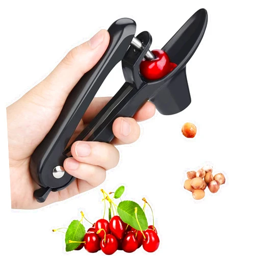 Honbuty Cherry Pitter - Heavy-Duty Stainless Steel Olive and Cherry Pitters Corer Tool with Space-Saving Lock Design, Multi-Function Cherries Stoner Seed Remover Tool for Making Cherry Jam (Black)