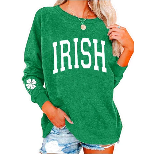 LYEIAO St. Patrick's Day Sweatshirts for Women Shamrock Shirt Clover Printed Long Sleeve Irish Gift Casual Loose Fit Tops