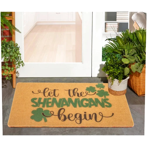 HinyBoeh St.Patricks Day Welcome-Doormat Lucky Shamrock-Coir Welcome Mat Spring Clovers Front Door Mat for Irish Home Decor Indoor/Outdoor(30 * 17inch)