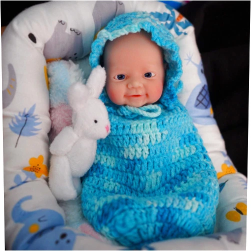 Newtotlove 7 Inch Silicone Baby Boy, Mini Realistic Newborn Baby Dolls Silicone Full Body Stress Relief with Feeding Accessories
