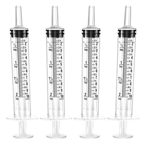 Frienda Large Plastic Syringe 4 Pack Measuring Syringe Tools Dispensing Multiple Uses(10 ml)