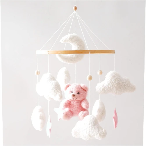EERKEOD Baby Crib Mobile Bear Nursery Mobile for Boys Girls Teddy Velvet Mobile Nursery Decor for Infant Bedroom Hanging Baby Mobile for Bassinet Newborn Baby Gift（Pink Bear）