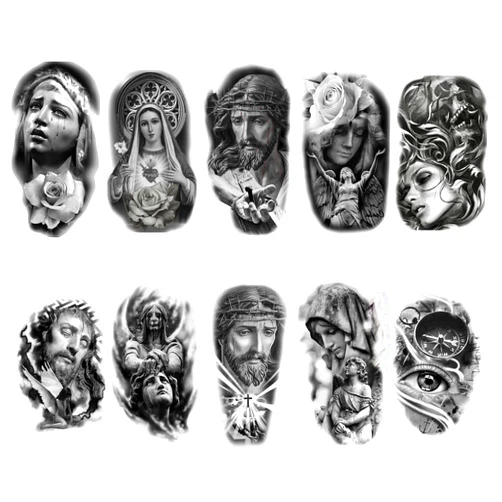 Roarhowl Temporary tattoo women men temporary tattoos Black Gray Large tattoo Jesus angel 3D realism Easter tattoo Tattoo Sleeves10 Sheets
