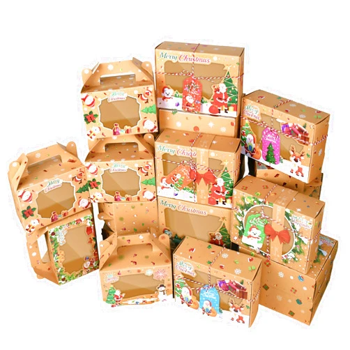 FUCNEN Christmas Cookie Boxes for Gift Giving 24 Pack Xmas Holiday Food Bakery Treat Boxes with Window Perfect Container for Candy/Cupcakes/Cheese/Fudge/Biscuits/Brownies Kraft Party Favor Box