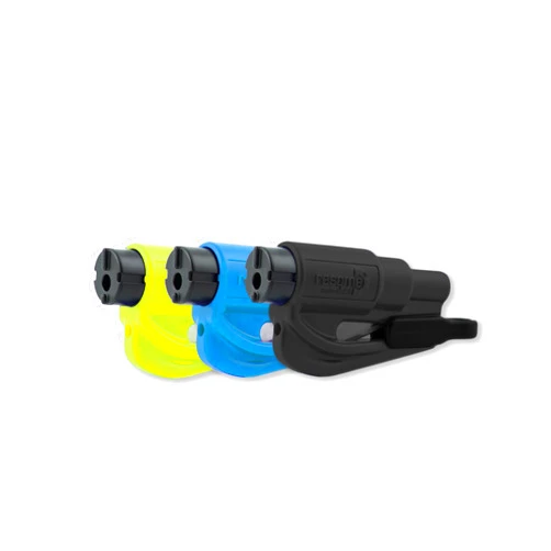 Resqme Family Pack of 3, The Original Emergency Keychain Car Escape Tool, 2-in-1 Seatbelt Cutter and Window Breaker, Made in USA, Black, Blue, Safety Yellow