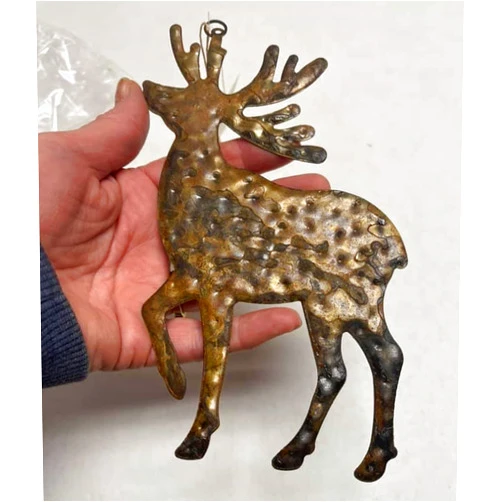 HAPPY DEALS ~ Rustic Reindeer Deer Ornaments | 3 pc Set | 7 Inch | Rustic Country Christmas Decor