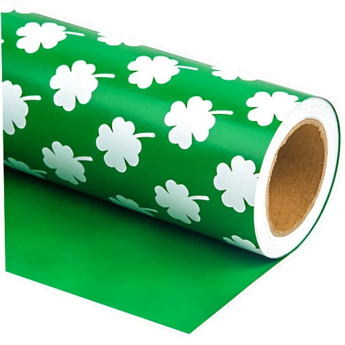 WRAPAHOLIC Reversible Wrapping Paper - Mini Roll - 17 Inch X 33 Feet - St. Patrick Green and White Lucky Clovers Design for St. Patrick Day, Birthday, Baby Shower