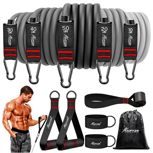 HPYGN Resistance Bands, Exercise Bands with Handles, Fitness Bands, Workout Bands with Door Anchor and Ankle Straps, for Heavy Resistance Training, Physical Therapy, Shape Body, Yoga, Home Workout Set