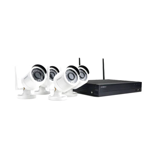 Samsung Wisenet SNK-B73041BW Full HD NVR Video Security System 1TB Hard Drive Wireless Signal Weather Resistant Bullet Cameras, Dual Antenna (Renewed)