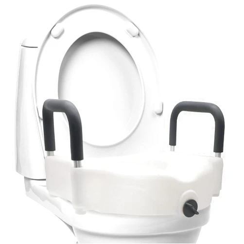 DMI Hi-Riser Elevated Locking Raised Toilet Seat with Armrests, 5 Inch Seat Height, Supports 350lbs, White