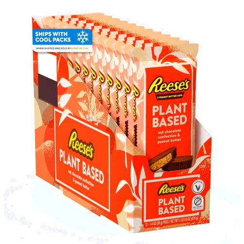 REESE'S Plant Based Oat Chocolate Confection Peanut Butter Cups, Candy Packs, 1.4 oz (12 Count)