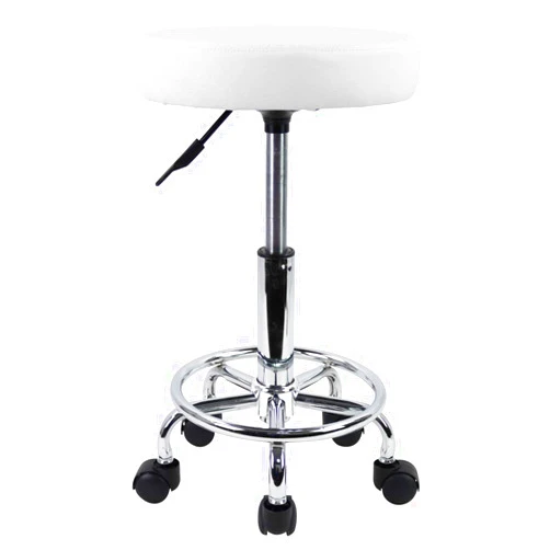 KKTONER PU Leather Round Rolling Stool with Foot Rest Swivel Height Adjustment Spa Drafting Salon Tattoo Work Office Massage Stools Task Chair White Small (White)