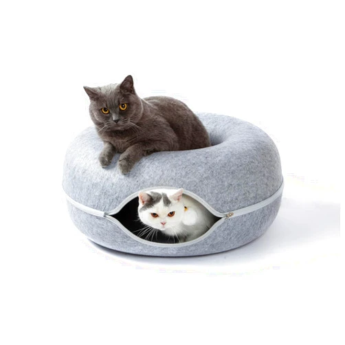 YUNLAN Cat Tunnel Bed, Indoor Cat Cave, Cat Tunnel, Large Cat House, Donut Cat Bed - Perfect for Multi-Cat Households… (Light grey-20inch)