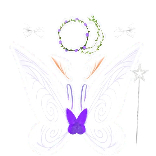 DTESL 7PCS Fairy Wings Dress Up, Sparkling Sheer Butterfly Halloween Costume Angel Wings for Kids Girls Women