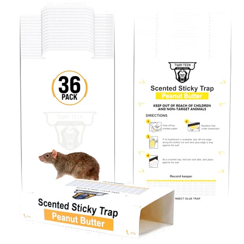 TwinTech Glue Traps for Mice - 36-Pack Pre-Baited Glue Boards for Mice - Extra Strength Sticky Mouse Traps Indoor for Home - Mice Glue Traps - Peanut Butter Scented Bug Glue Pads, Glue Mouse Traps