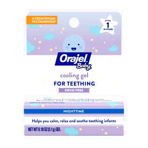 Orajel Baby Nighttime Cooling Gel for Teething, Drug-Free, 1 Pediatrician Recommended Brand for Teething, One .18oz Tube