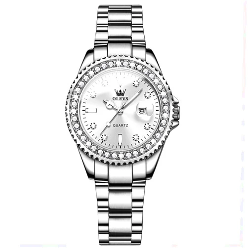 OLEVS Women's Casual Stainless Steel Watch, Small Wrist Simple Watch for Women, Elegant Diamond Roman Numerals Ladies Dress Watch