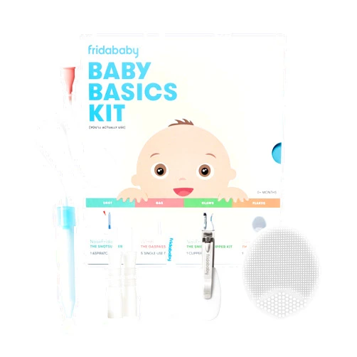 Frida Baby Basics Kit, 6pc Baby Essentials Kit Includes Nasal Aspirator Snotsucker, NailFrida Nail Files, Windi Gas Relief, DermaFrida Bath Brush + Silicone Carry Case