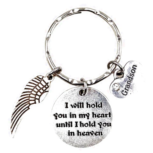 It's All About...You! I Will Hold You in My Heart Until I Hold You in Heaven Angel Wing Bereavement Memorial Day Keepsake Veterans Military Sympathy Loss of Loved One Grandparents Grandma Grandpa, Grandson Keychain 115R