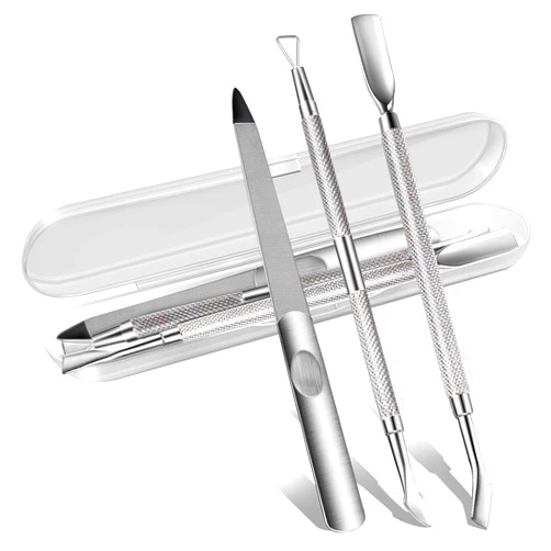 Gionfe 3PCS Cuticle Pusher and Gel Polish Remover Set with Nail Files, Salon Quality Metal Acetone Gel Nail Polish Peeler Scraper Durable Professional Manicure Pedicure Cleaner Tool For Fingernail Toenail