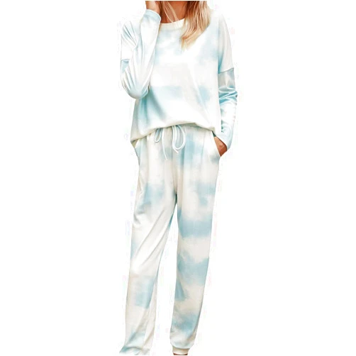 Huicai Autumn Winter Female Gradient Color Pajamas Tie-Dye Jogging Sportwear Two-Piece Suit