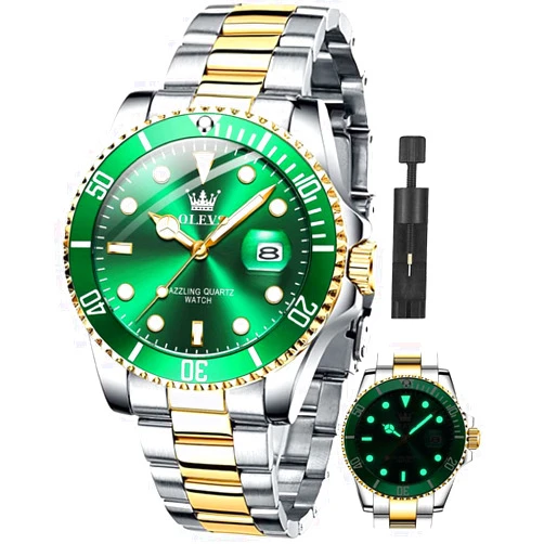 OLEVS Luxury Watches for Men Big Face Stainless Steel Business Dress Analog Quartz Watch with Day Waterproof Luminous Mens Wrist Watch