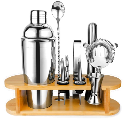WAHALAA Cocktail Shaker Set with Bamboo Stand, 12-Piece Bartender Kit with Stainless Steel Bar Accessories, Gifts for Men Dad Cocktail Lovers, Home Essentials Bar Set Drink Mixer Set with Cocktail Recipes