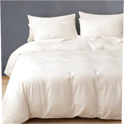HeimenAogo 600 Tc Egyptian Cotton Duvet Cover Queen Size Ultra Soft and Breathable Bedding Set with Zipper Closure Long Staple Washed Cotton Duvet Cover Linen Like Texture Off-White 3 Pcs